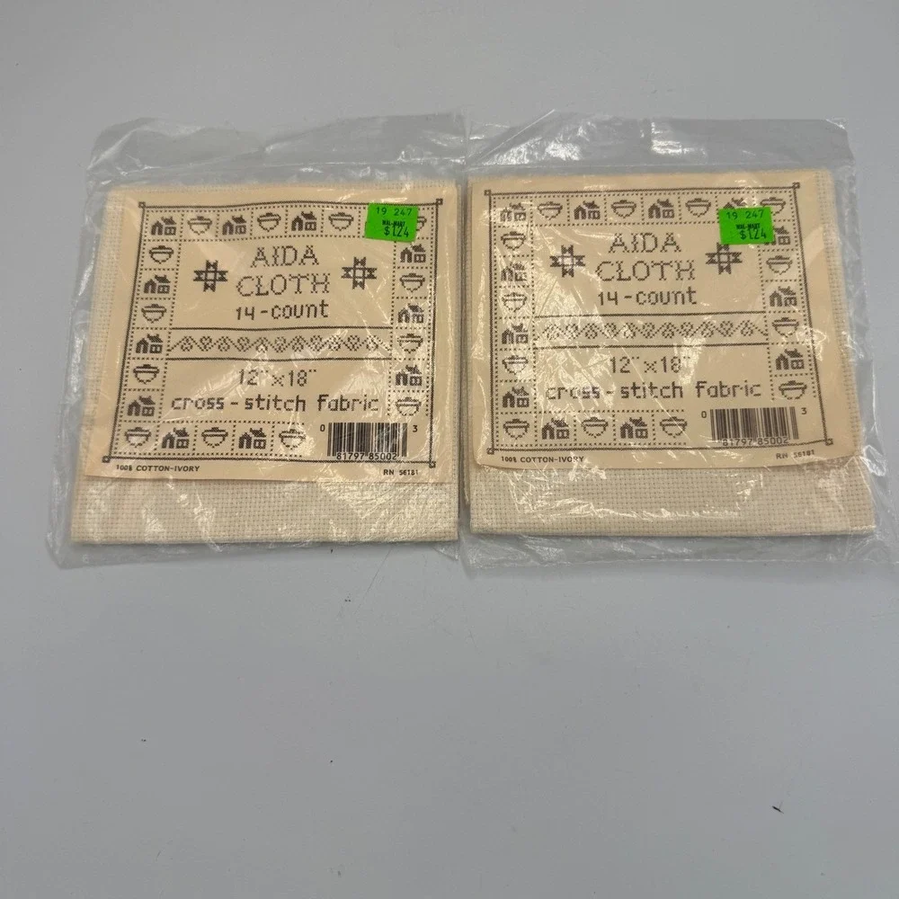 Vintage Oakhurst Aida Cloth 14 Count Cross Stitch Fabric Ivory 12x18 2 Pack